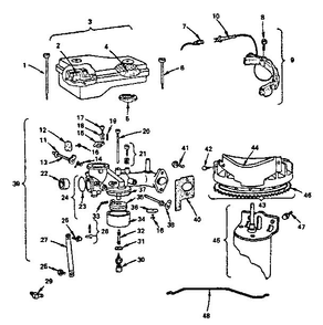 Air Cleaner And Carburetor Diagram and Parts List for 220707-0148-01  Briggs and Stratton Engine